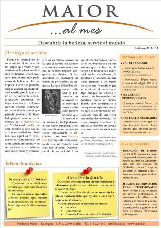 Boletín mensual de noticias y actividades de la Fundación Maior. Edición de septiembre de 2012