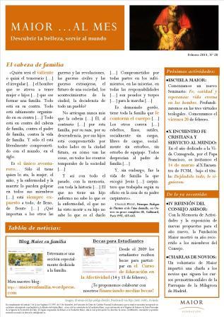 Boletín mensual de noticias y actividades de la Fundación Maior. Edición de febrero 2015