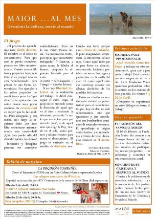 Boletín mensual de noticias y actividades de la Fundación Maior. Edición de abril 2016