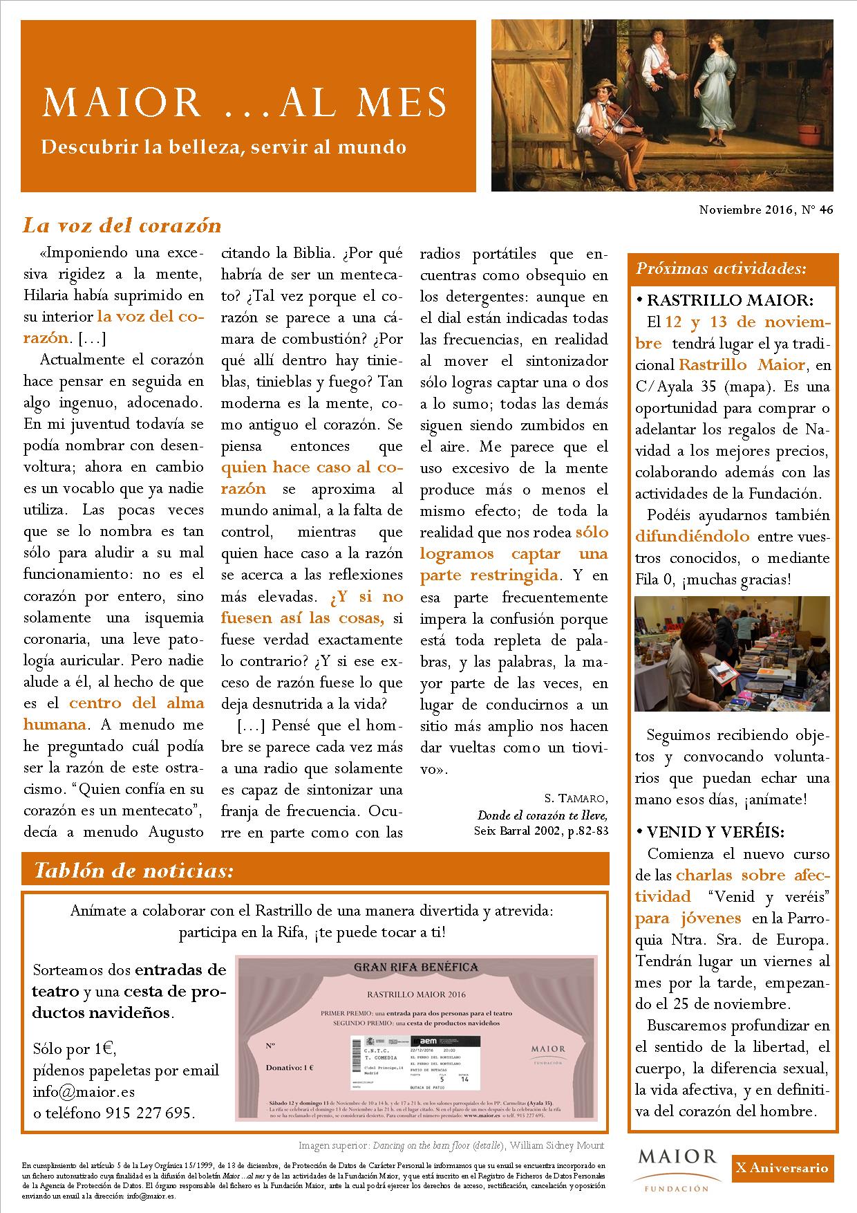 Boletín mensual de noticias y actividades de la Fundación Maior. Edición de noviembre 2016