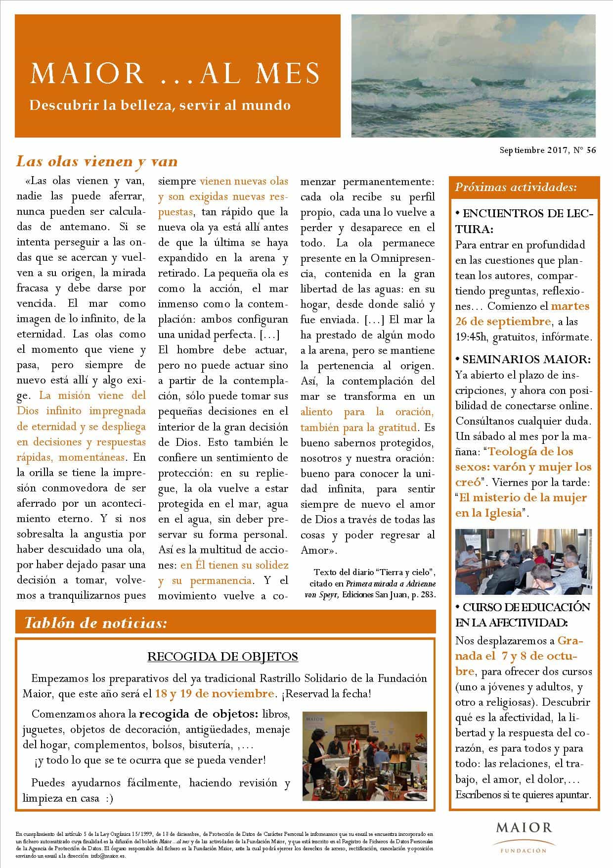 Boletín mensual de noticias y actividades de la Fundación Maior. Edición de septiembre 2017