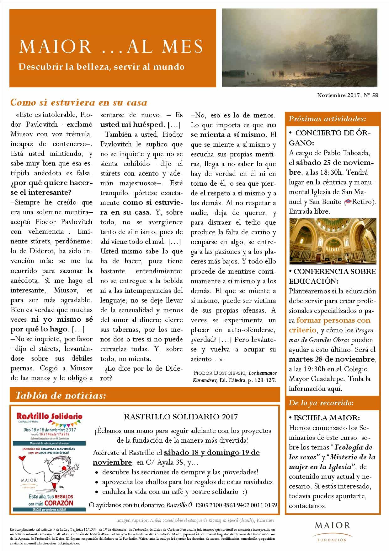 Boletín mensual de noticias y actividades de la Fundación Maior. Edición de noviembre 2017