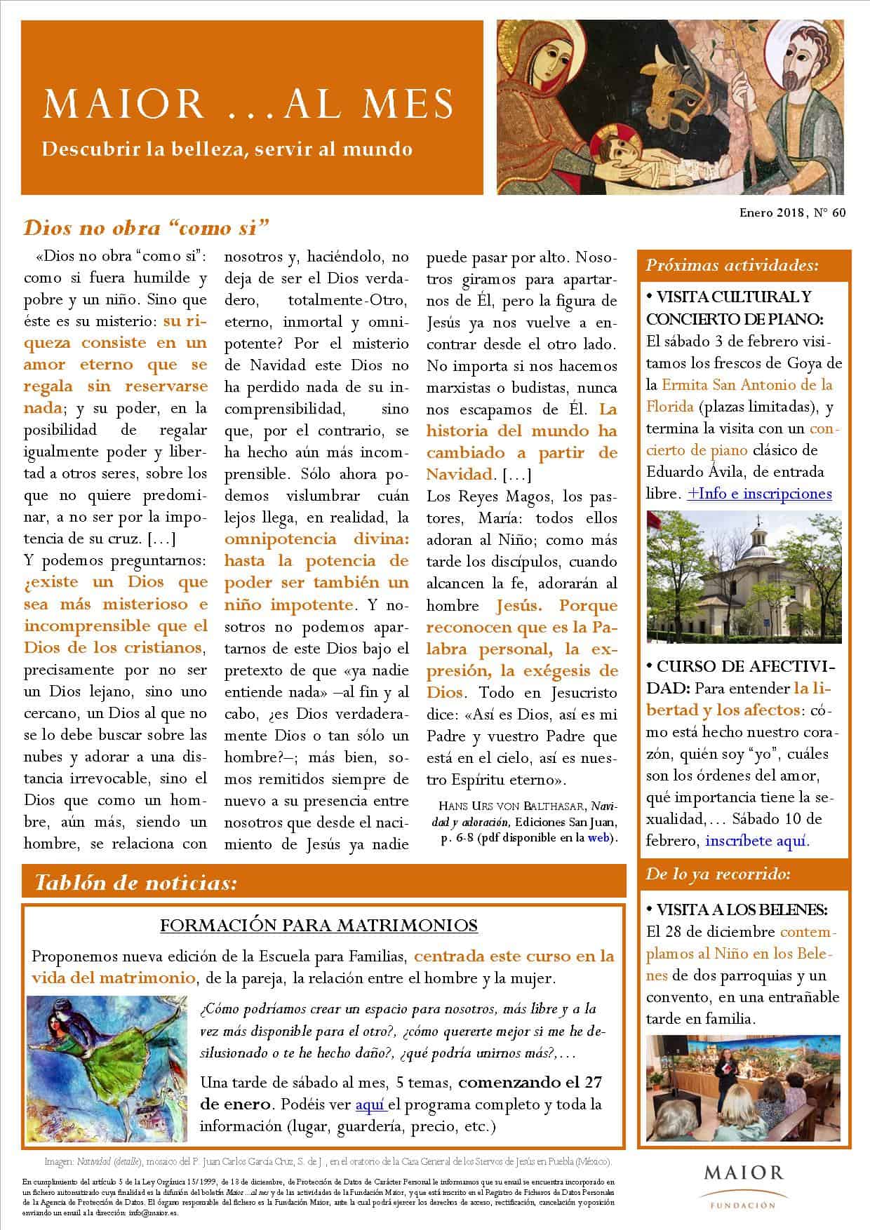 Boletín mensual de noticias y actividades de la Fundación Maior. Edición de enero 2018