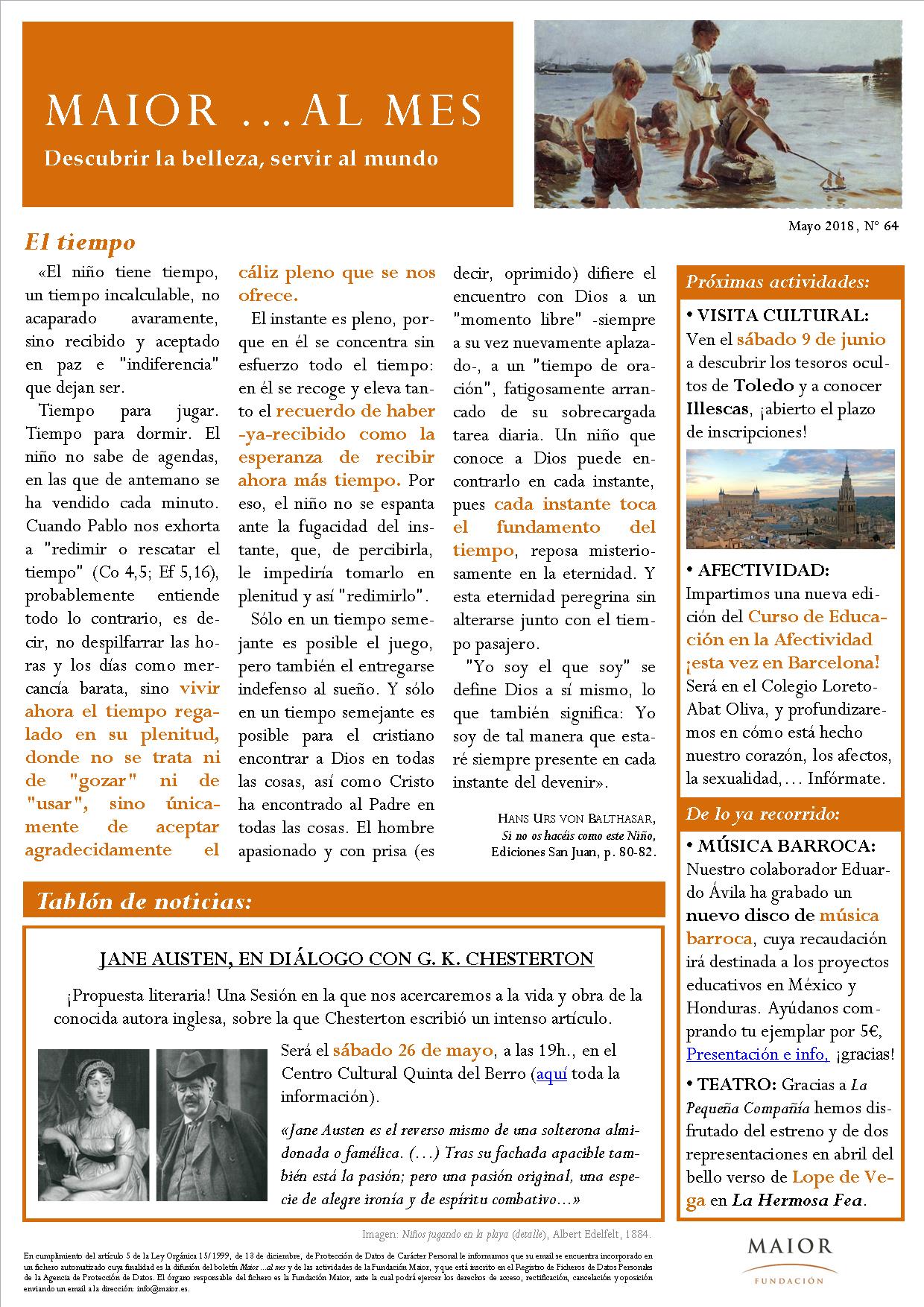 Boletín mensual de noticias y actividades de la Fundación Maior. Edición de mayo 2018