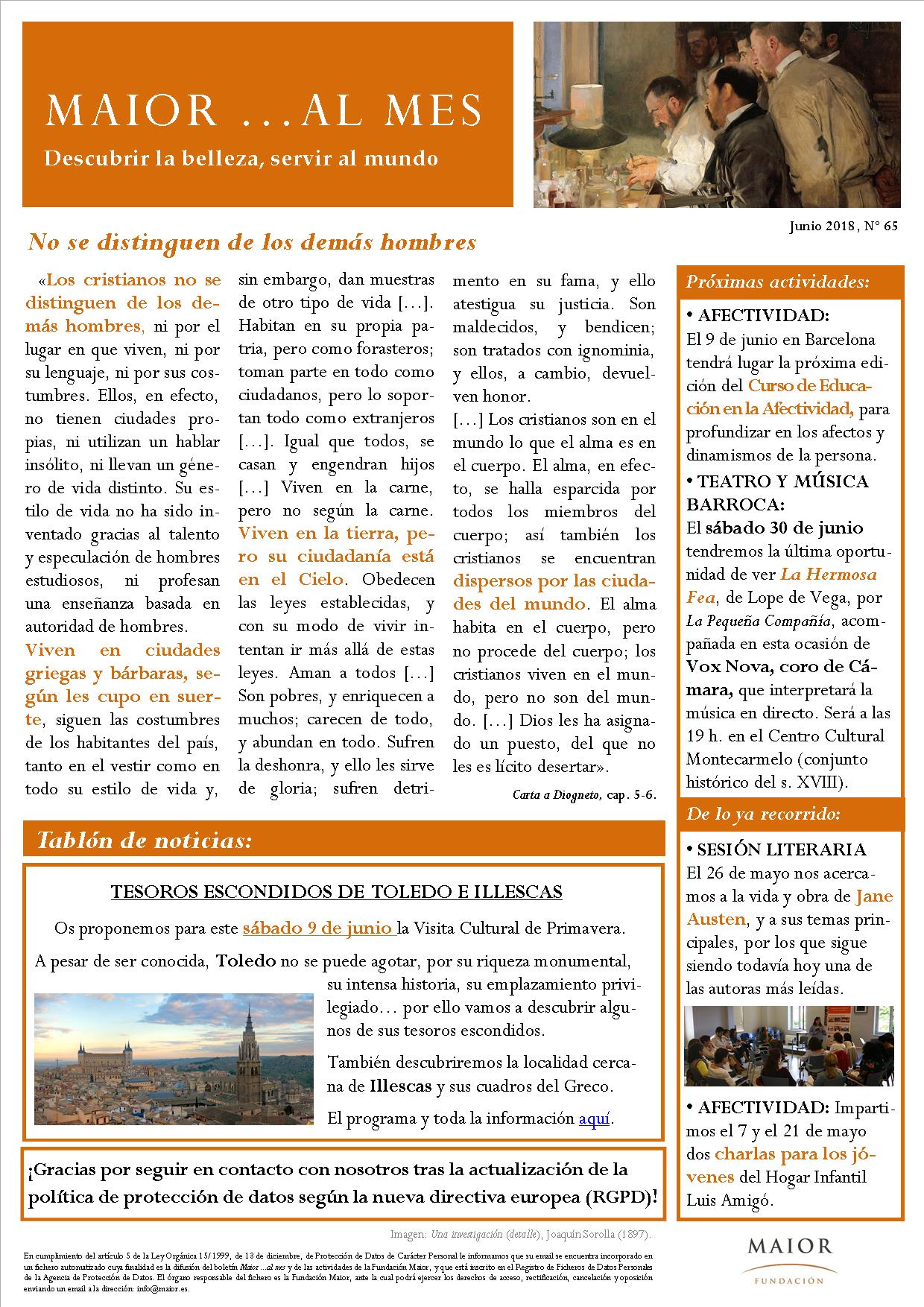 Boletín mensual de noticias y actividades de la Fundación Maior. Edición de junio 2018