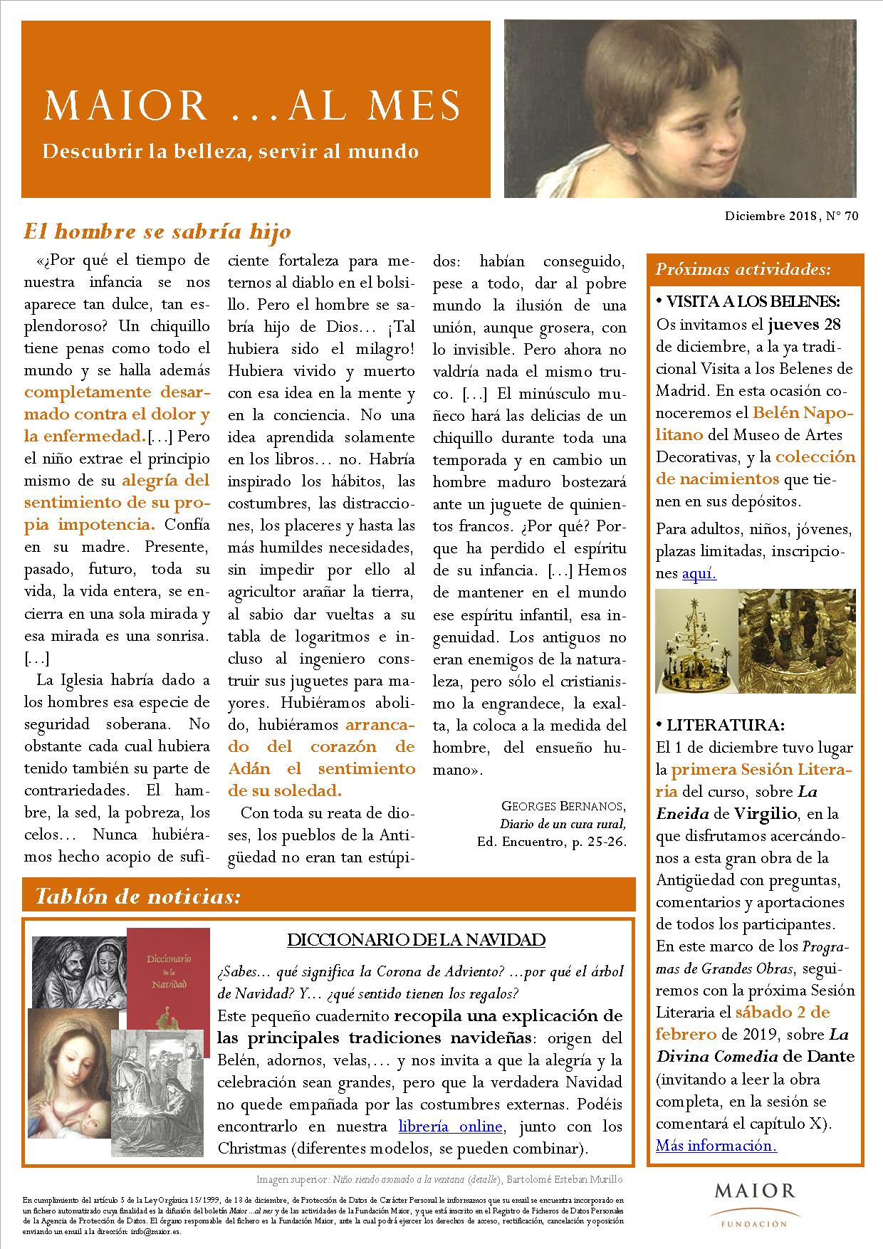 Boletín mensual de noticias y actividades de la Fundación Maior. Edición de diciembre 2018