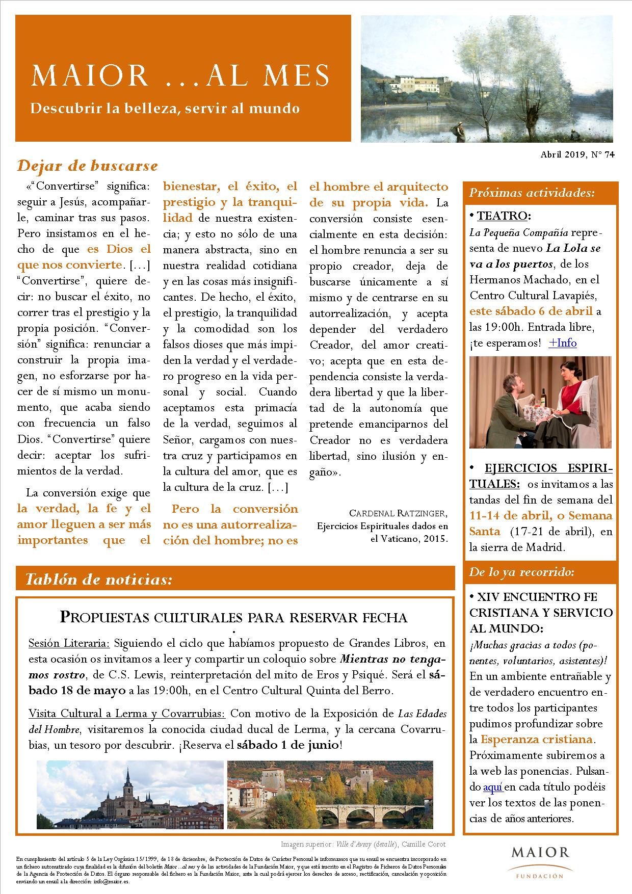 Boletín mensual de noticias y actividades de la Fundación Maior. Edición de abril 2019