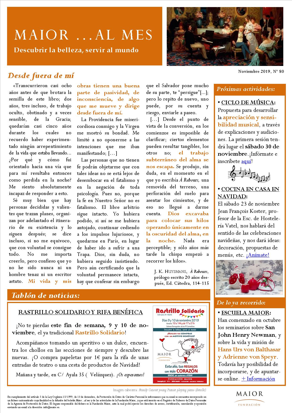 Boletín mensual de noticias y actividades de la Fundación Maior. Edición de noviembre 2019