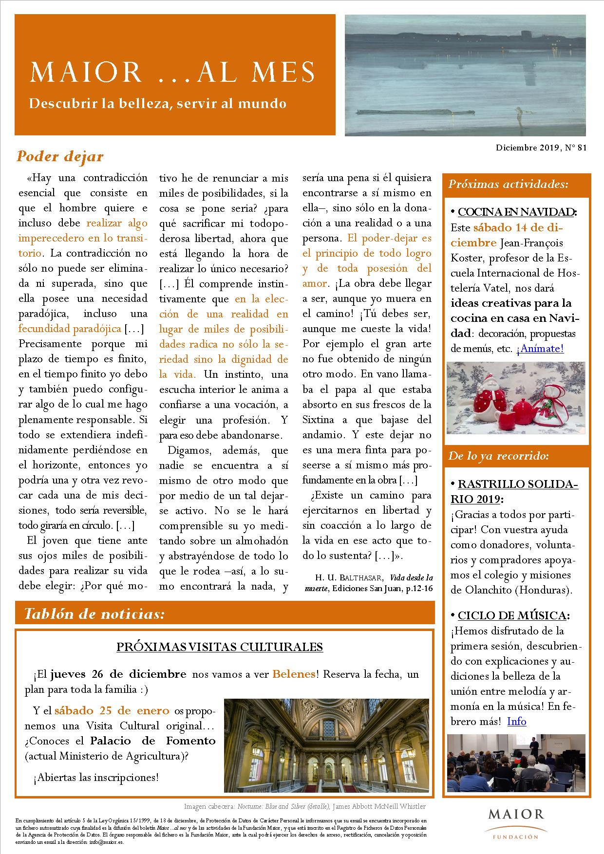 Boletín mensual de noticias y actividades de la Fundación Maior. Edición de diciembre 2019