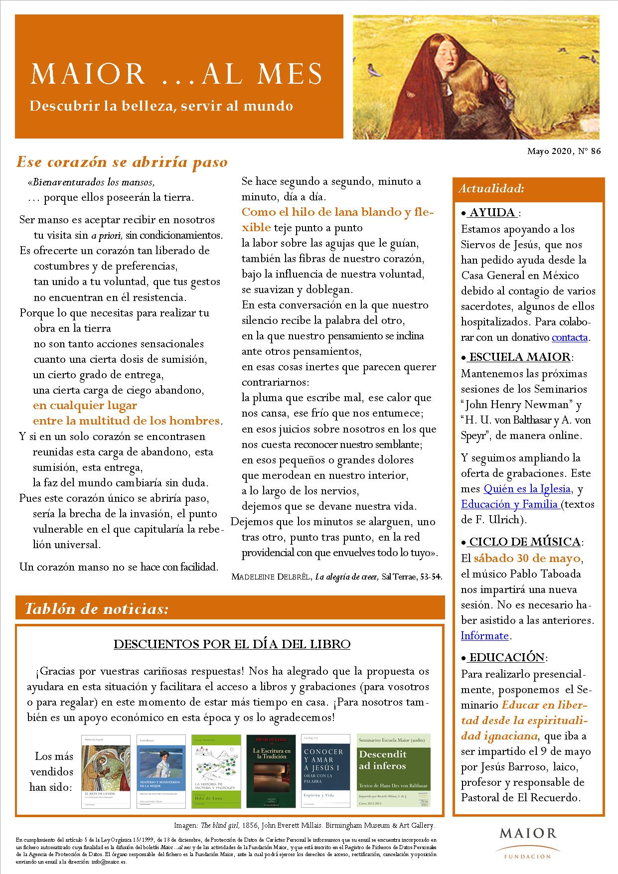 Boletín mensual de noticias y actividades de la Fundación Maior. Edición de mayo 2020