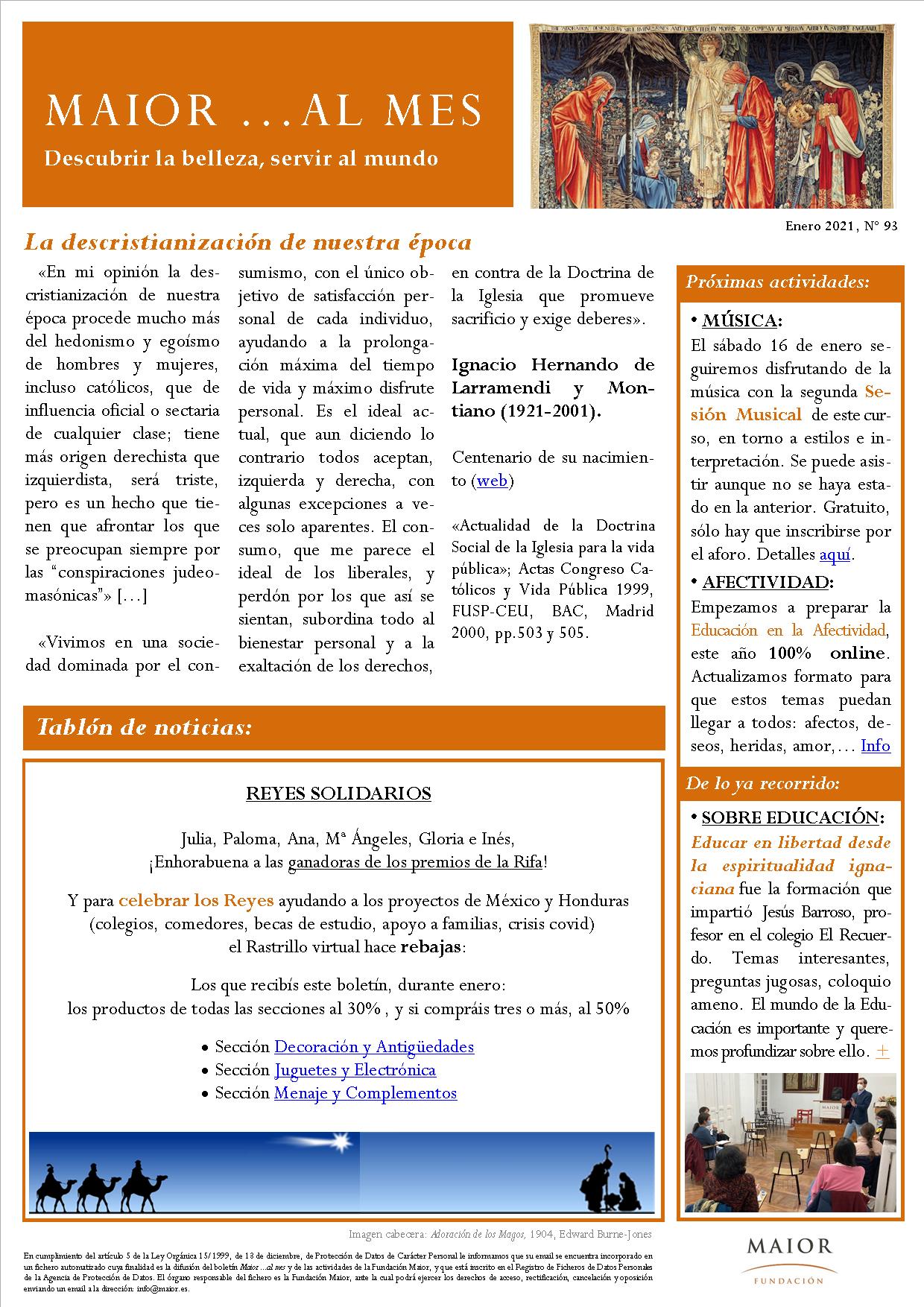 Boletín mensual de noticias y actividades de la Fundación Maior. Edición de enero 2021