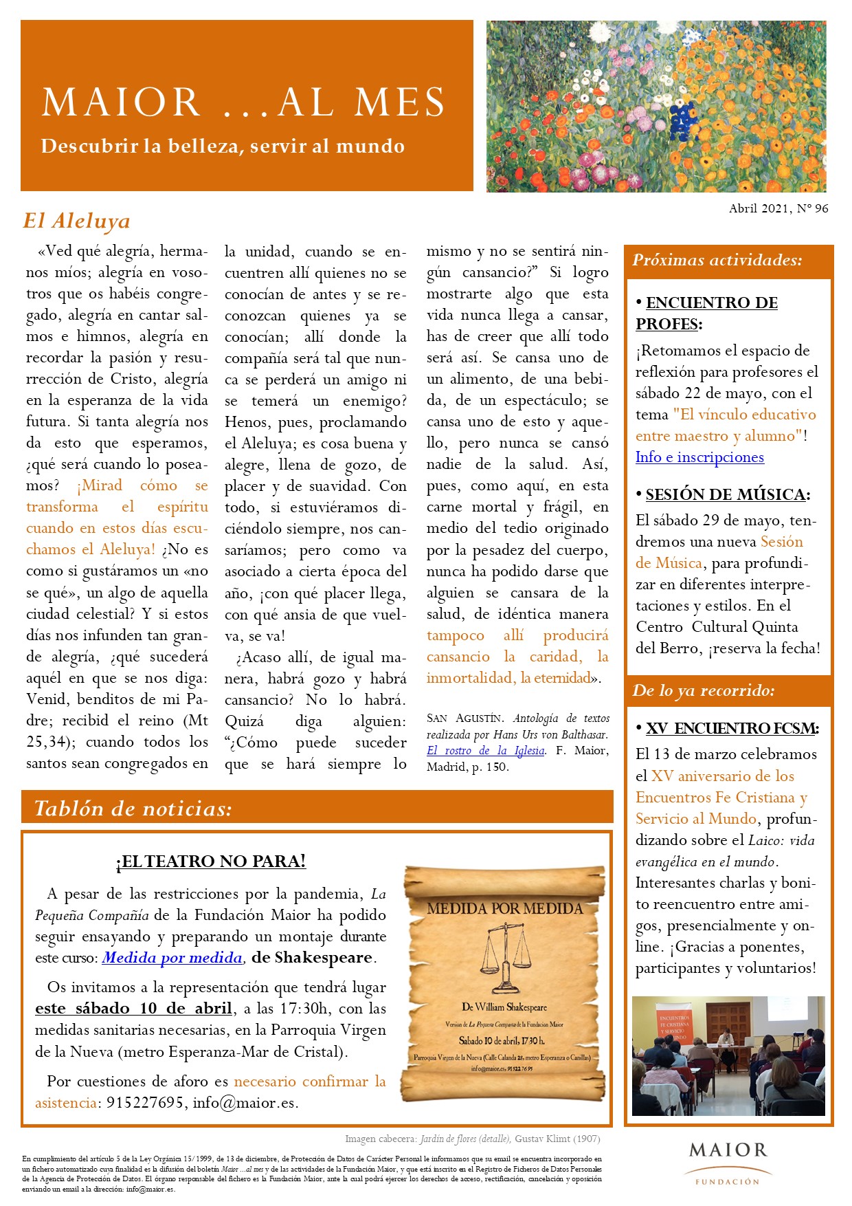 Boletín mensual de noticias y actividades de la Fundación Maior. Edición de abril 2021