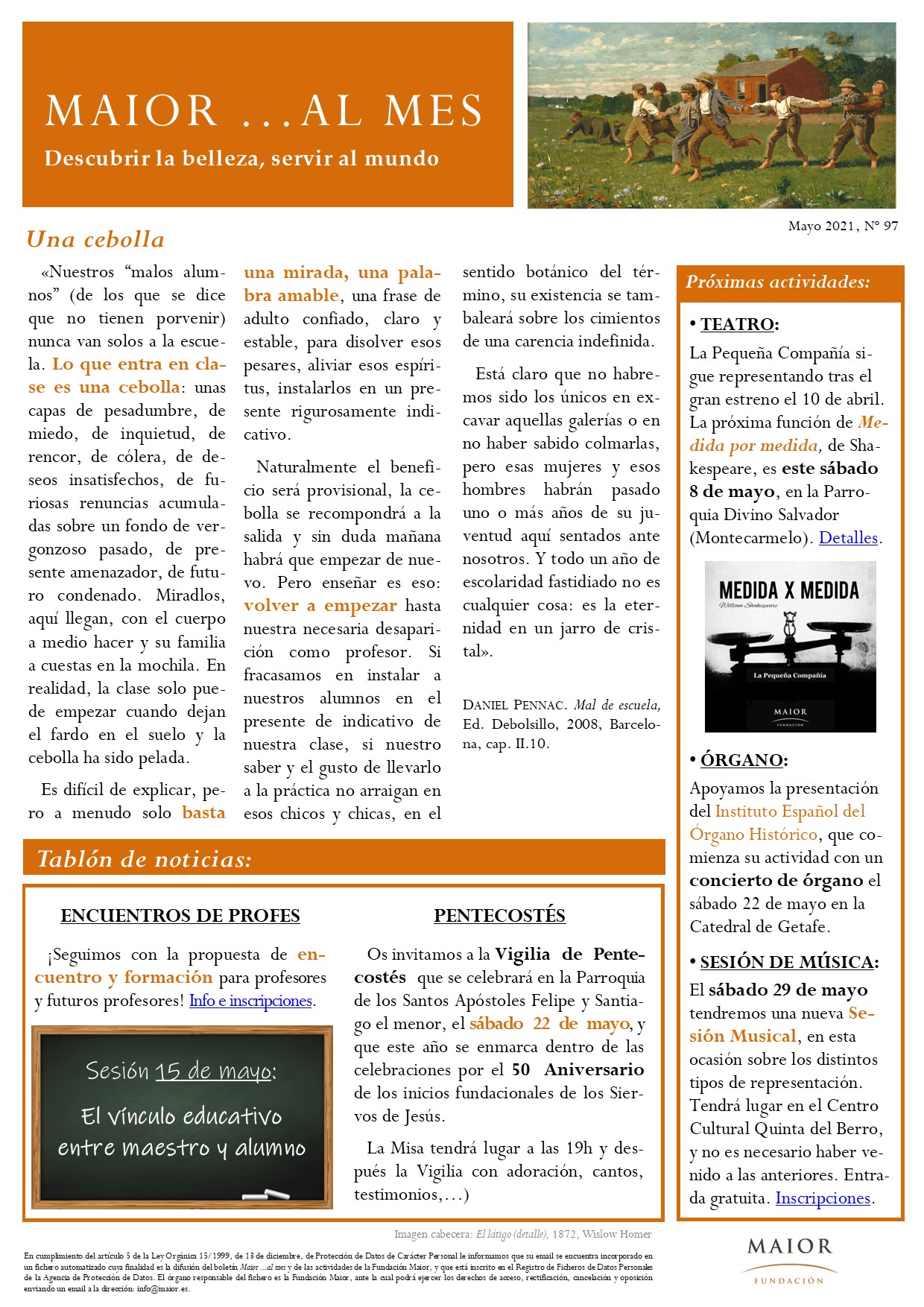 Boletín mensual de noticias y actividades de la Fundación Maior. Edición de mayo 2021