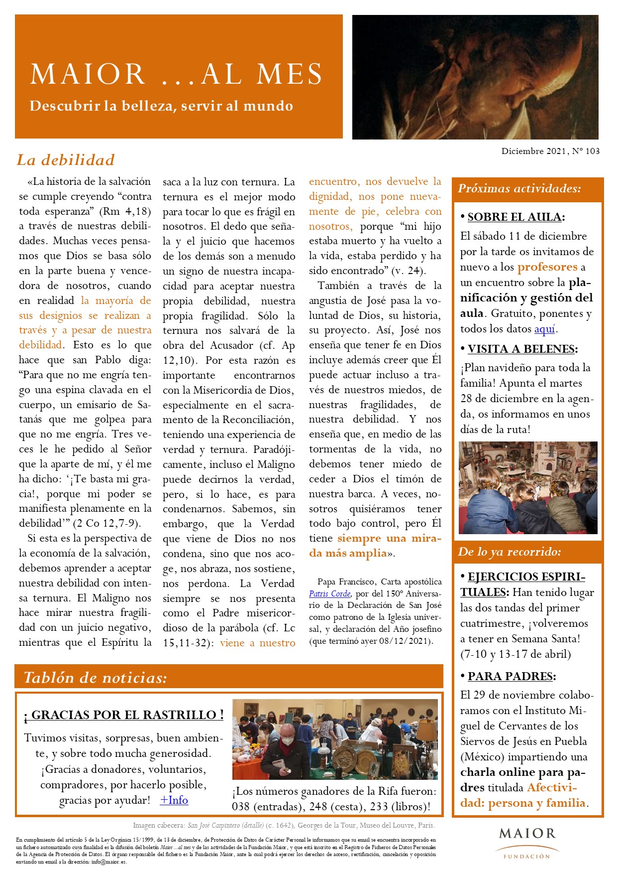 Boletín mensual de noticias y actividades de la Fundación Maior. Edición de diciembre 2021