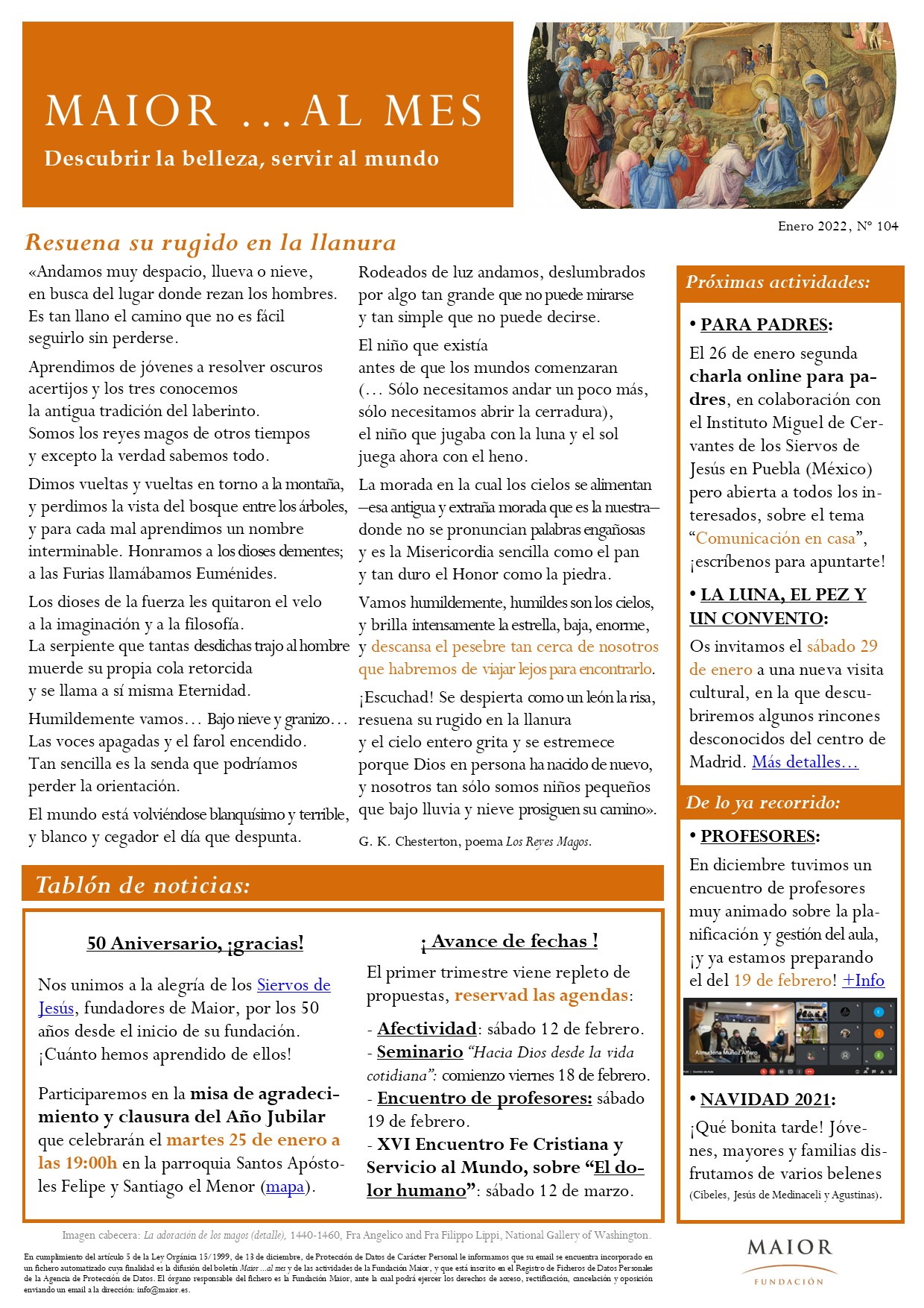 Boletín mensual de noticias y actividades de la Fundación Maior. Edición de enero 2022