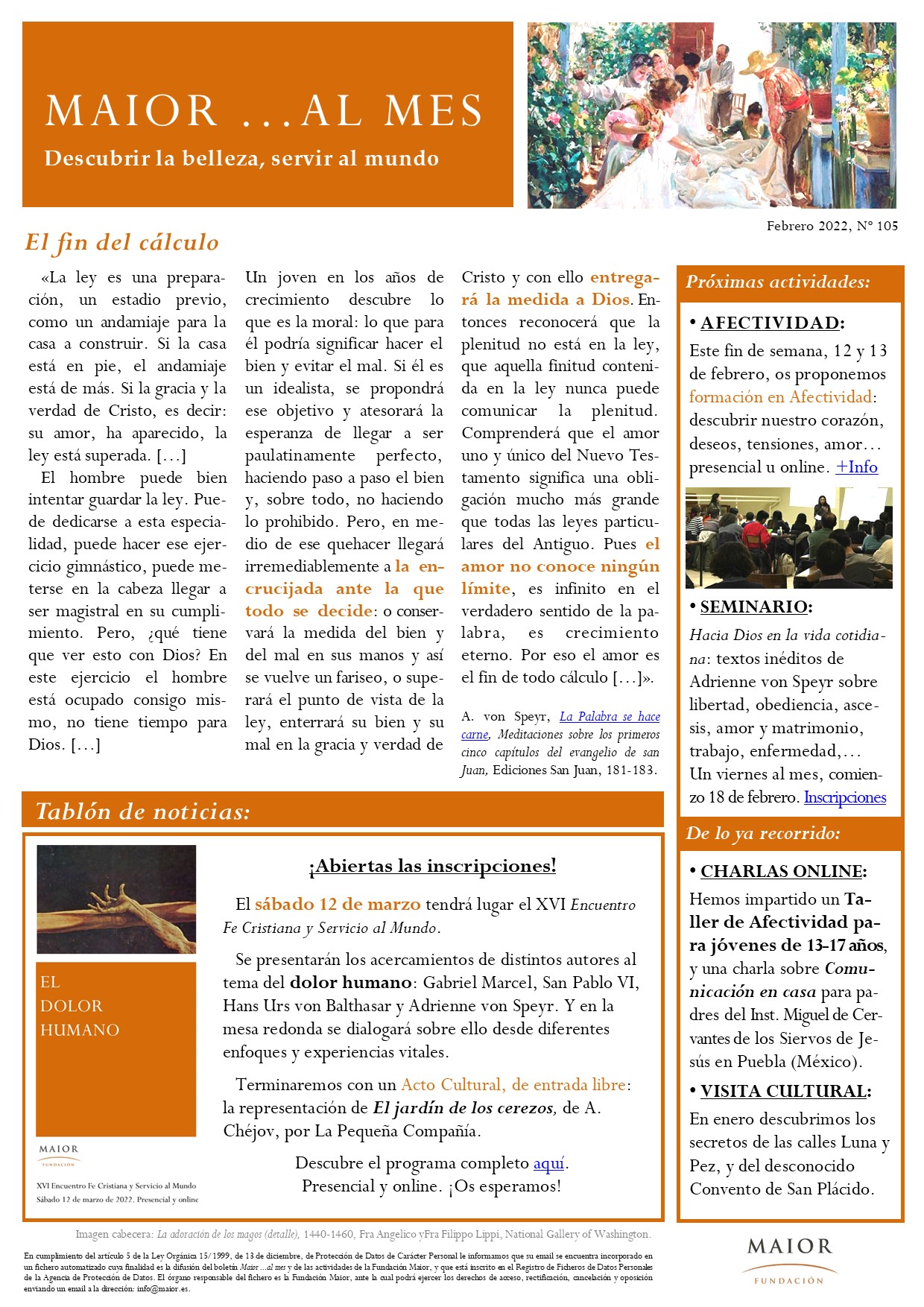 Boletín mensual de noticias y actividades de la Fundación Maior. Edición de febrero 2022