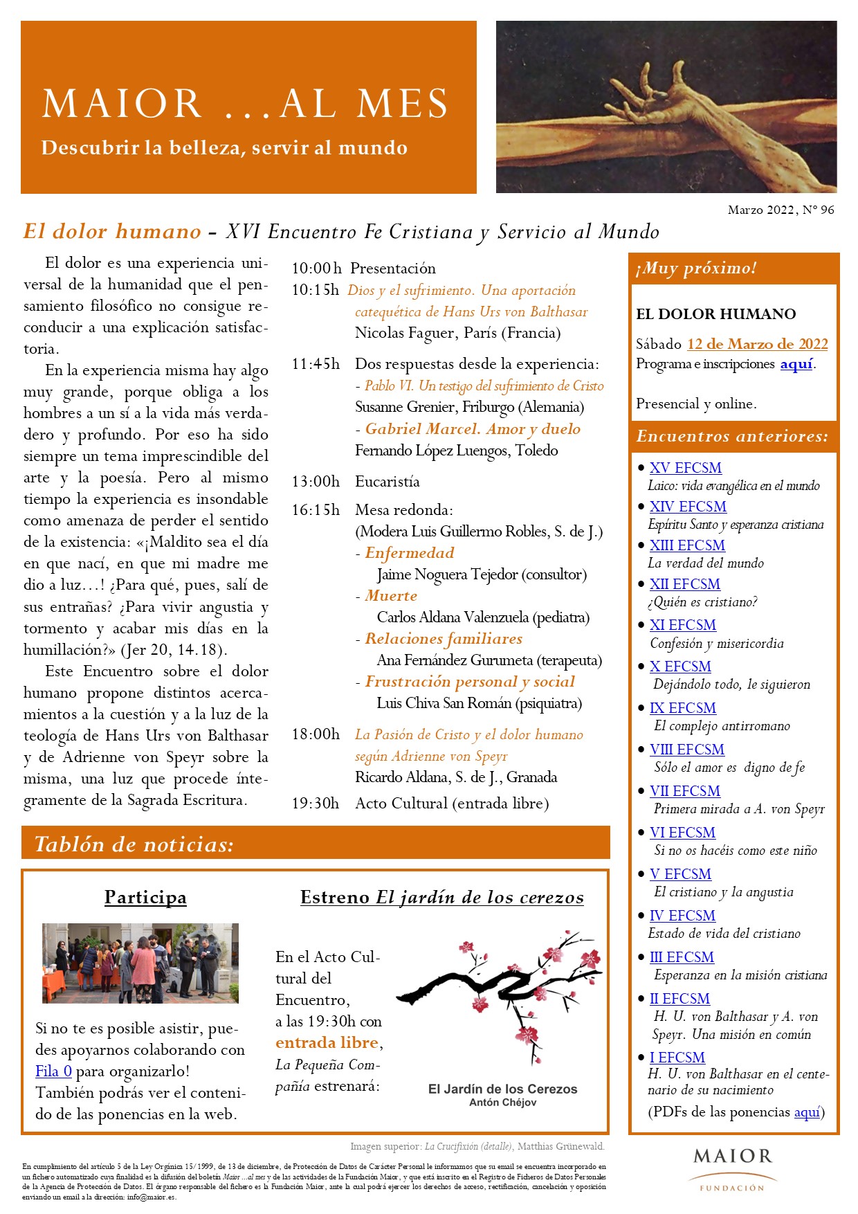Boletín mensual de noticias y actividades de la Fundación Maior. Edición de marzo 2022