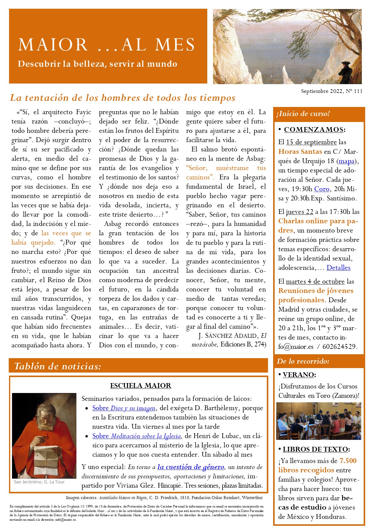 Boletín mensual de noticias y actividades de la Fundación Maior. Edición de septiembre 2022