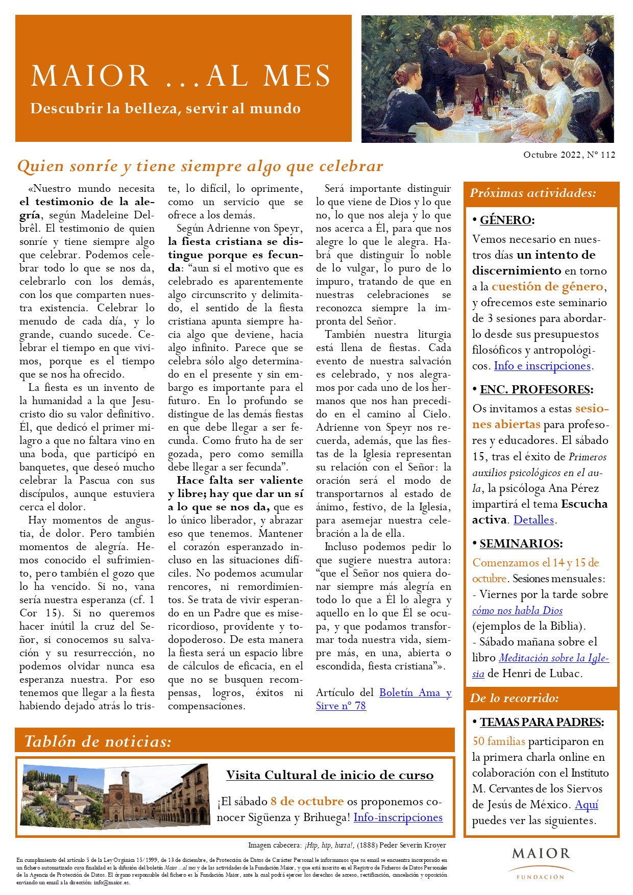 Boletín mensual de noticias y actividades de la Fundación Maior. Edición de octubre 2022