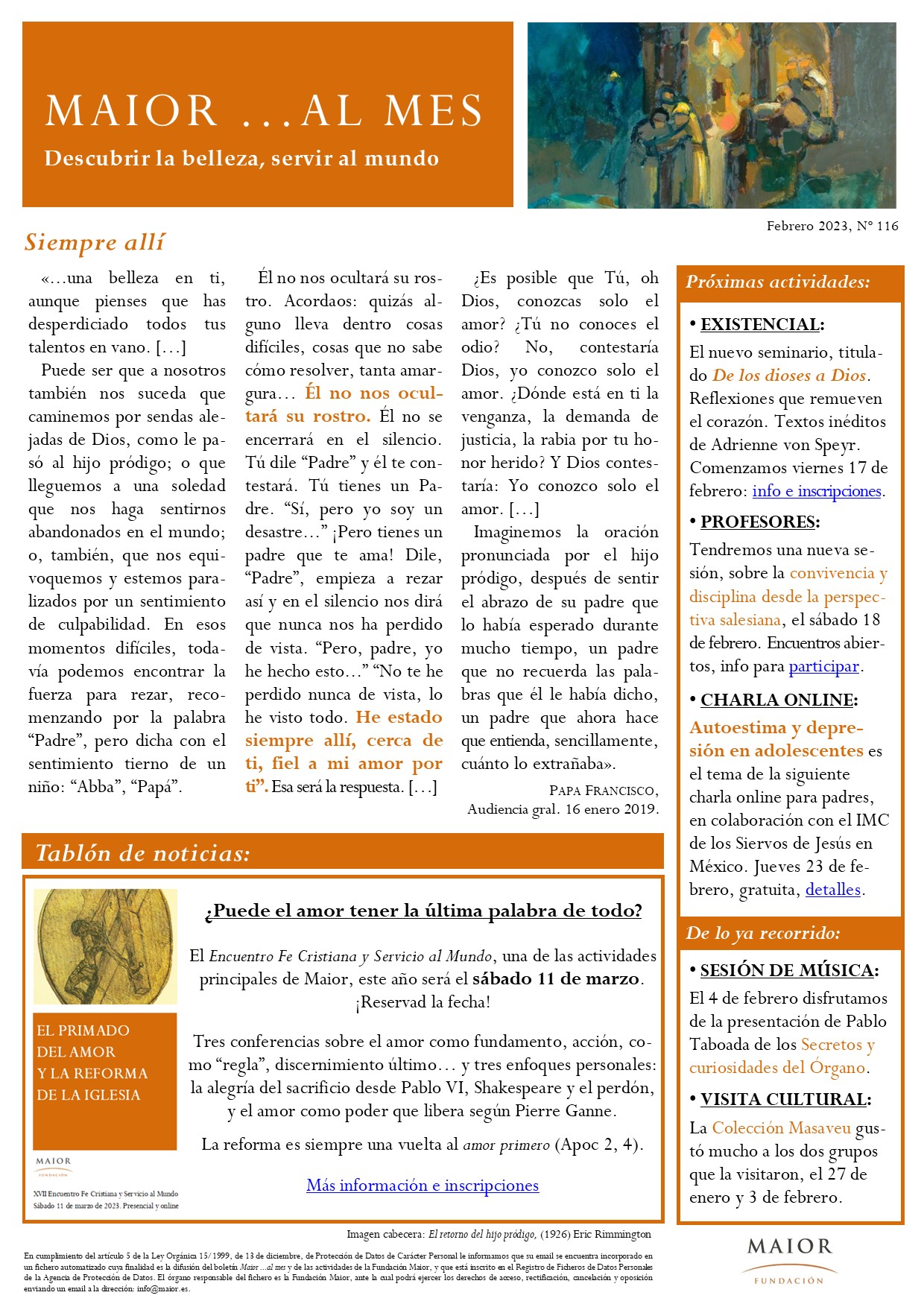 Boletín mensual de noticias y actividades de la Fundación Maior. Edición de febrero 2023