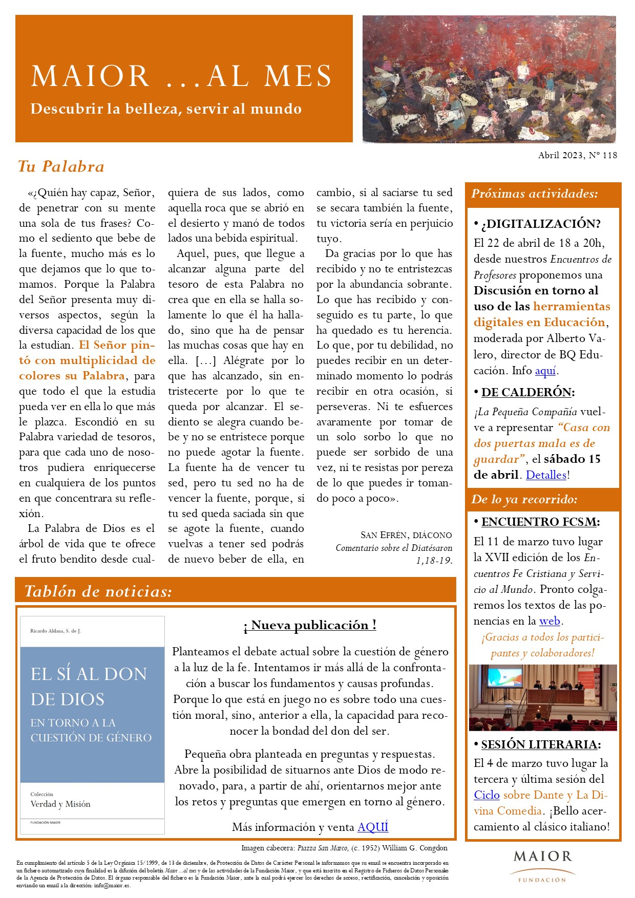 Boletín mensual de noticias y actividades de la Fundación Maior. Edición de abril 2023