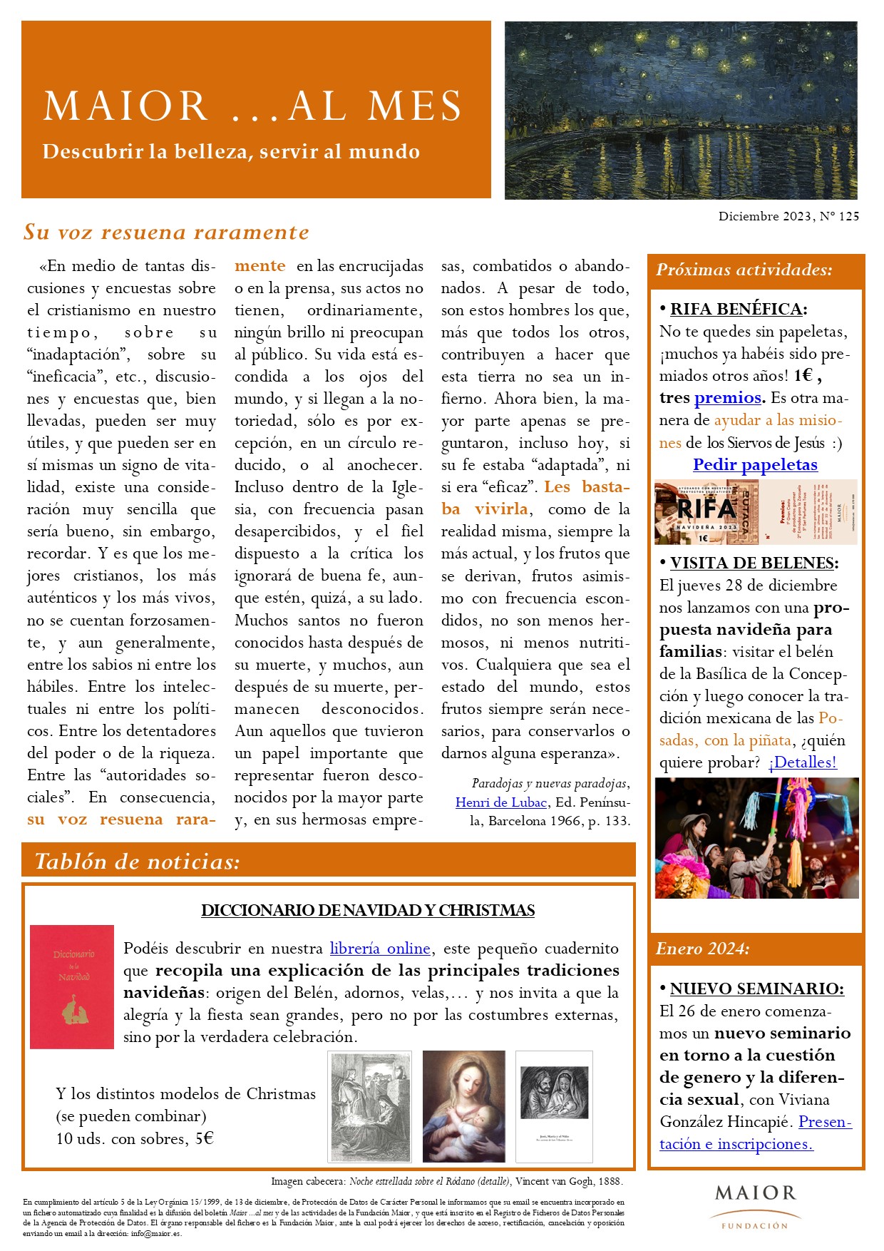 Boletín mensual de noticias y actividades de la Fundación Maior. Edición de diciembre 2023