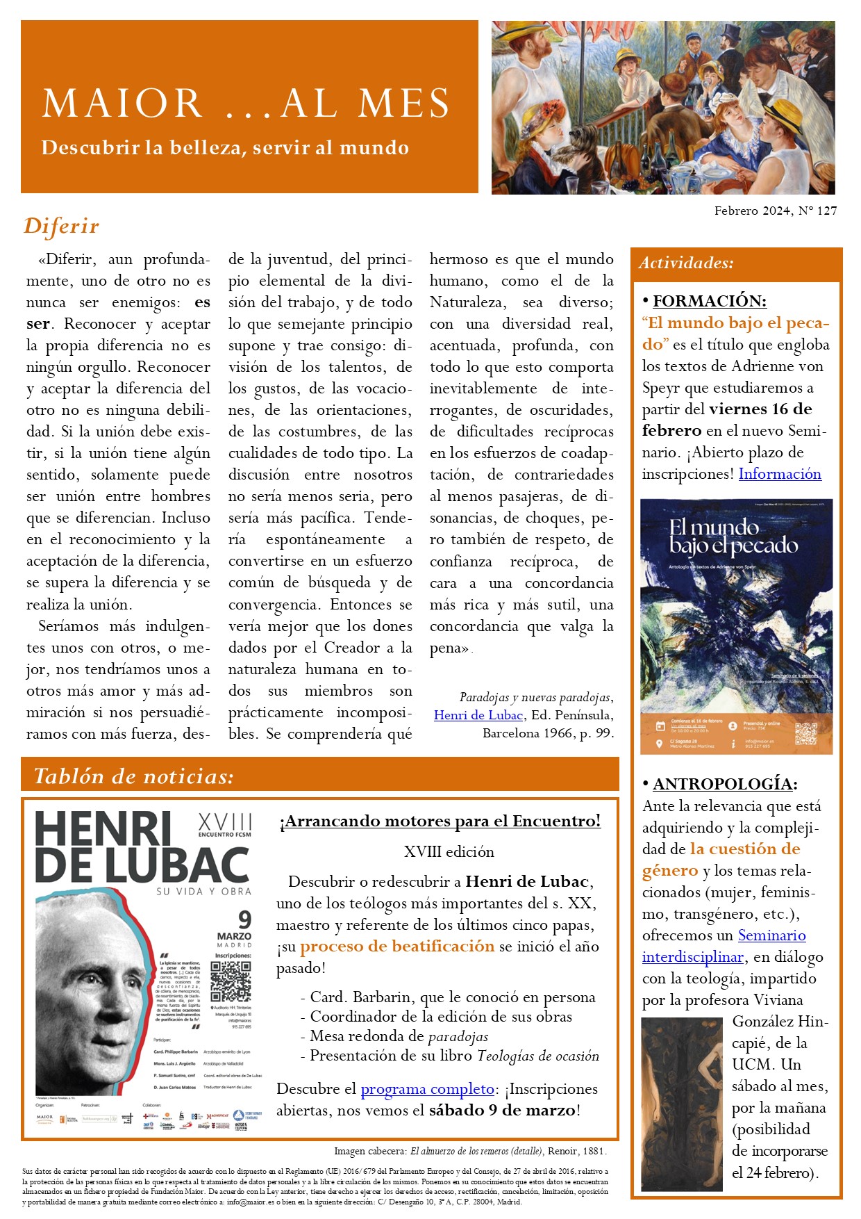 Boletín mensual de noticias y actividades de la Fundación Maior. Edición de febrero 2024