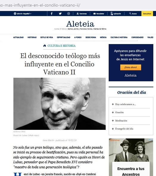 Artículo sobre el Encuentro de Henri de Lubac en Aleteia