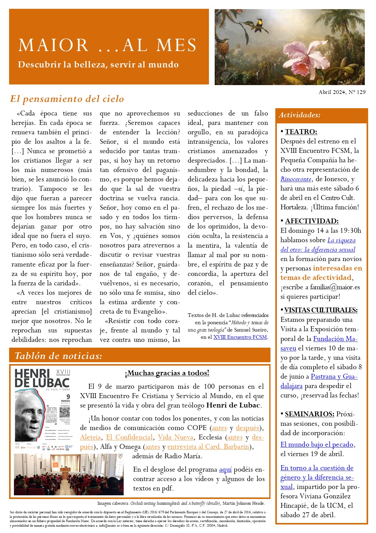Boletín mensual de noticias y actividades de la Fundación Maior. Edición de abril 2024